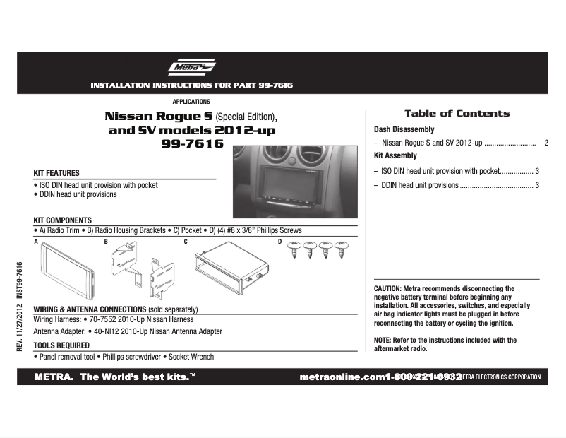 Page n°1 - Mode d'emploi Metra 99-7616