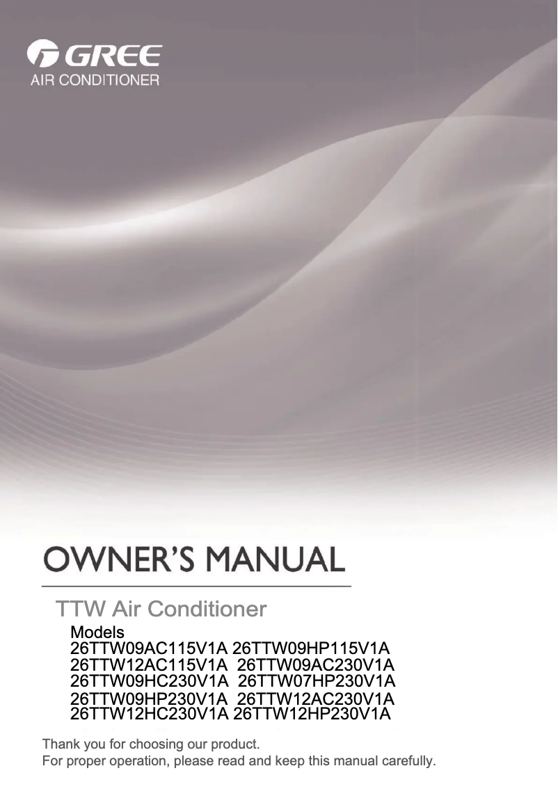 Página 1 del manual Manual de usuario Gree 26TTW12AC115V1A
