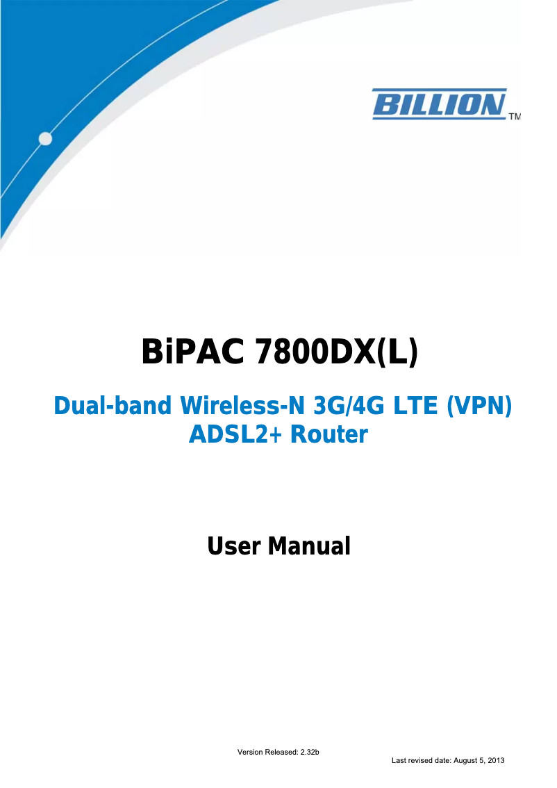 Image de la première page du manuel de l'appareil BiPAC 7800DXL