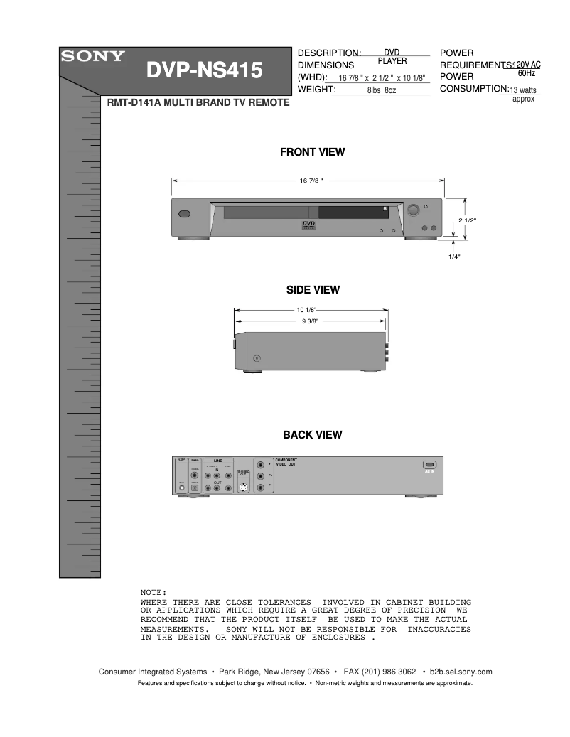 Page n°1 - Guide d'installation Sony DVP-NS415
