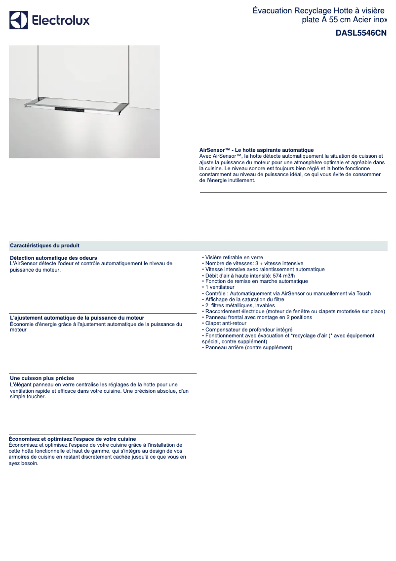 Page n°1 - Fiche technique Electrolux DASL5546CN