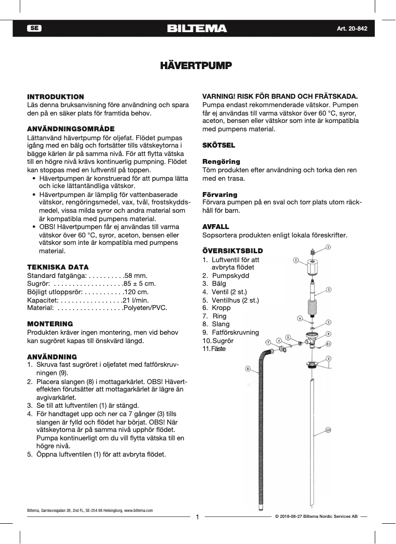 Page n°1 - Manuel utilisateur Biltema 20-842