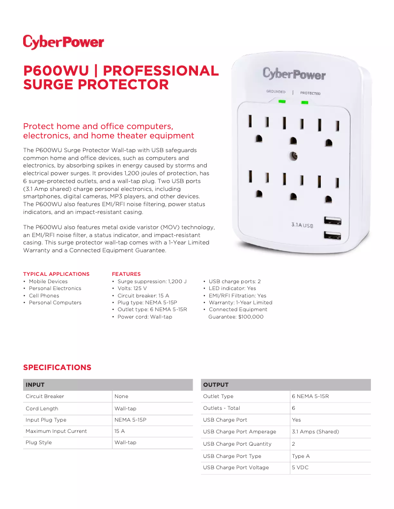 Page n°1 - Fiche technique CyberPower Professional P600WU