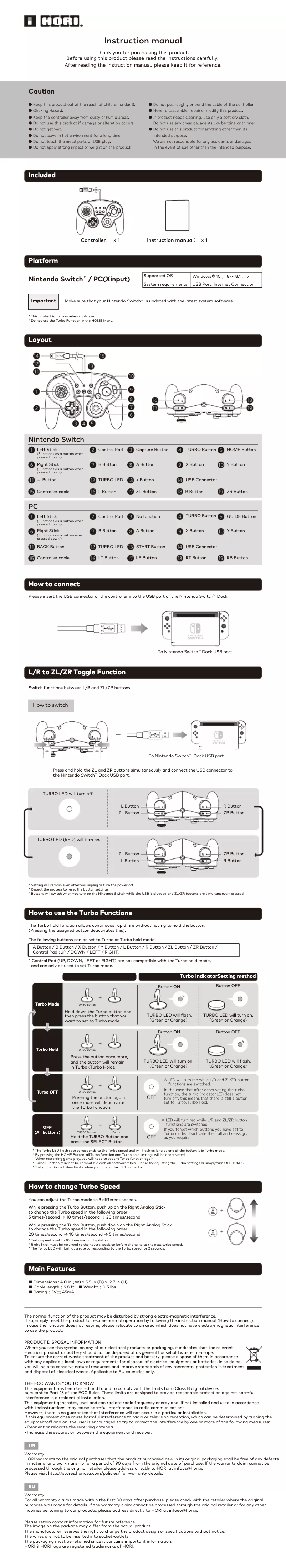 Page 1 de la notice Manuel utilisateur Hori Battle Pad