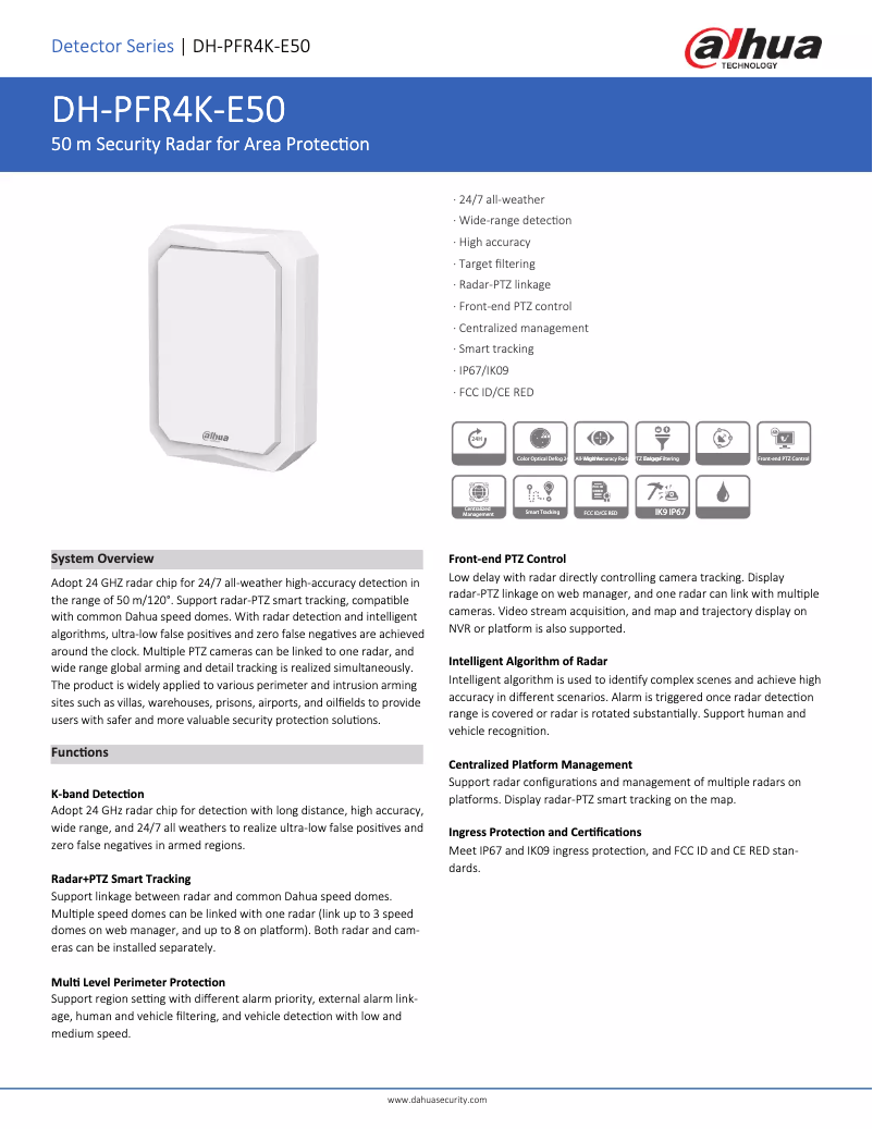 Page n°1 - Fiche technique Dahua Technology PFR4K-E50