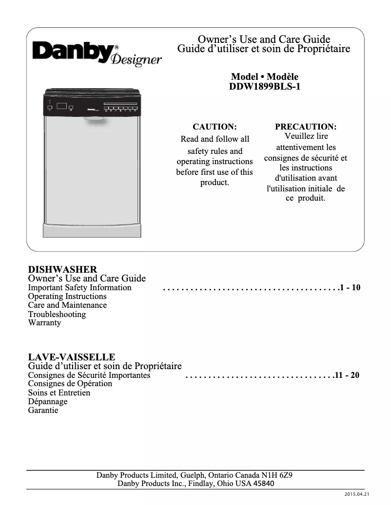 Image de la première page du manuel de l'appareil DDW1899BLS-1