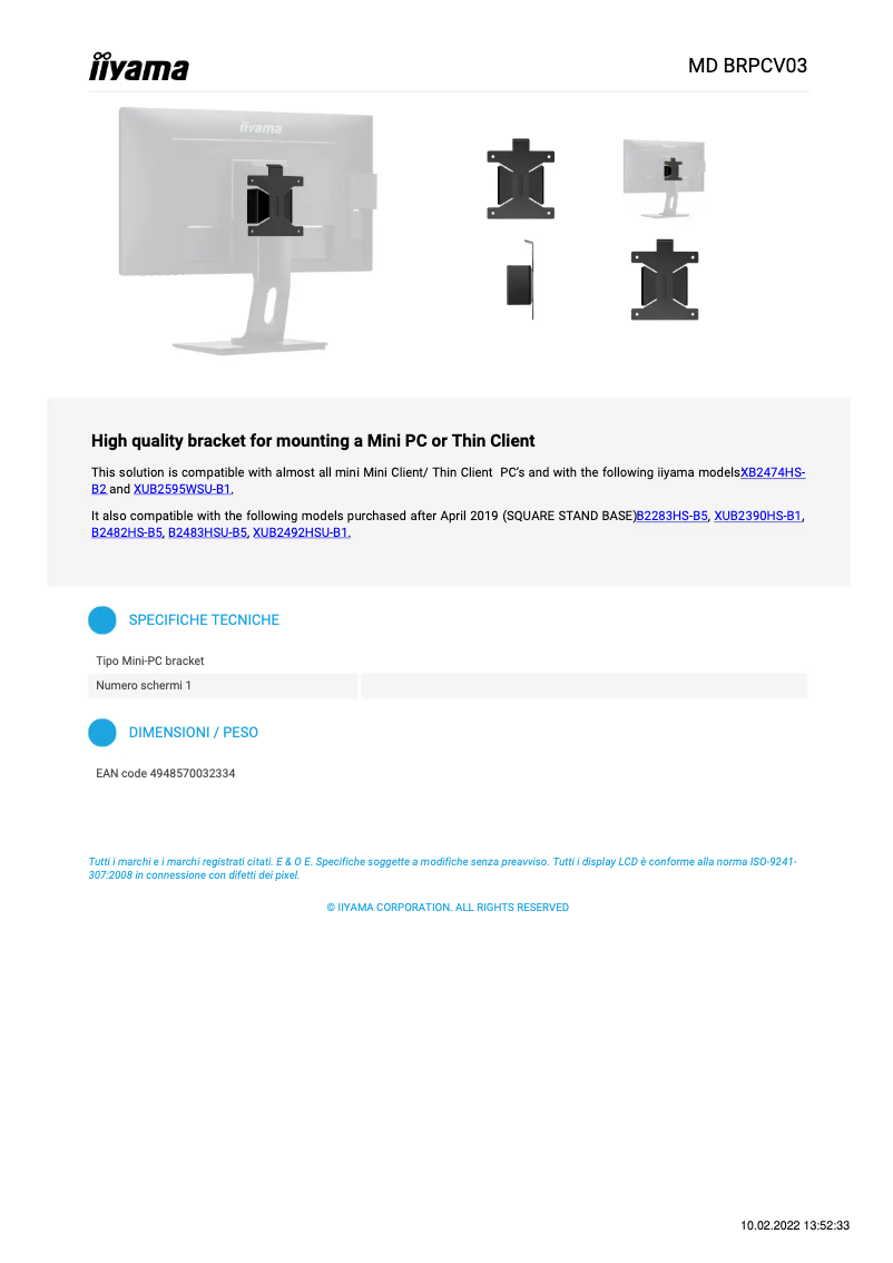 Página 1 del manual Ficha técnica Iiyama MD BRPCV03