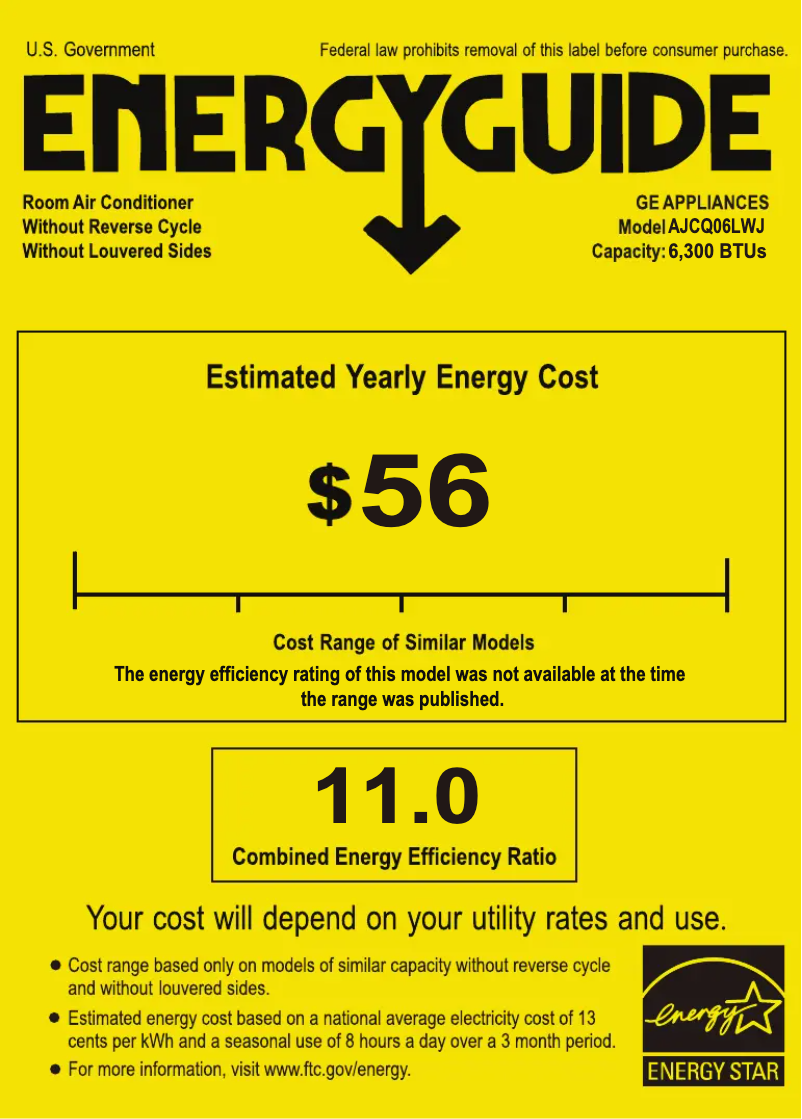 Page 1 of the manual Energy Label GE AJCQ06LWJ