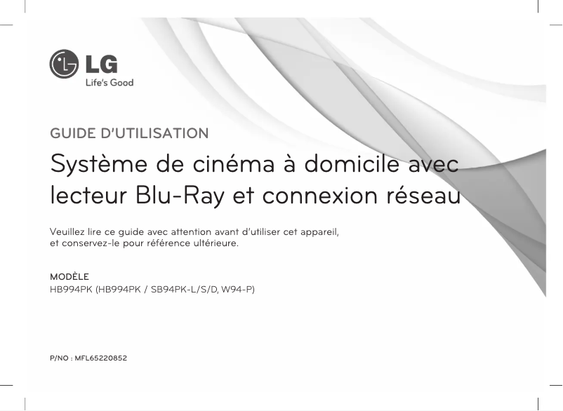 Page 1 de la notice Manuel utilisateur LG HB994PK