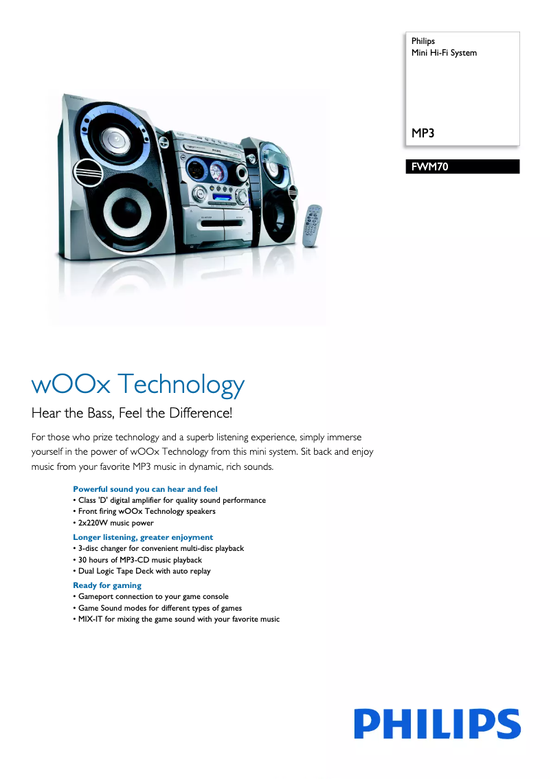 Page 1 de la notice Brochure Philips FWM70