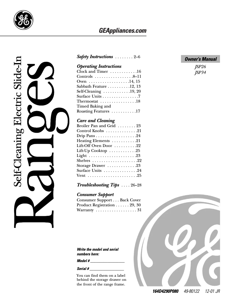 Page n°1 - Manuel d'utilisation et d'entretien GE JSP34BDBB