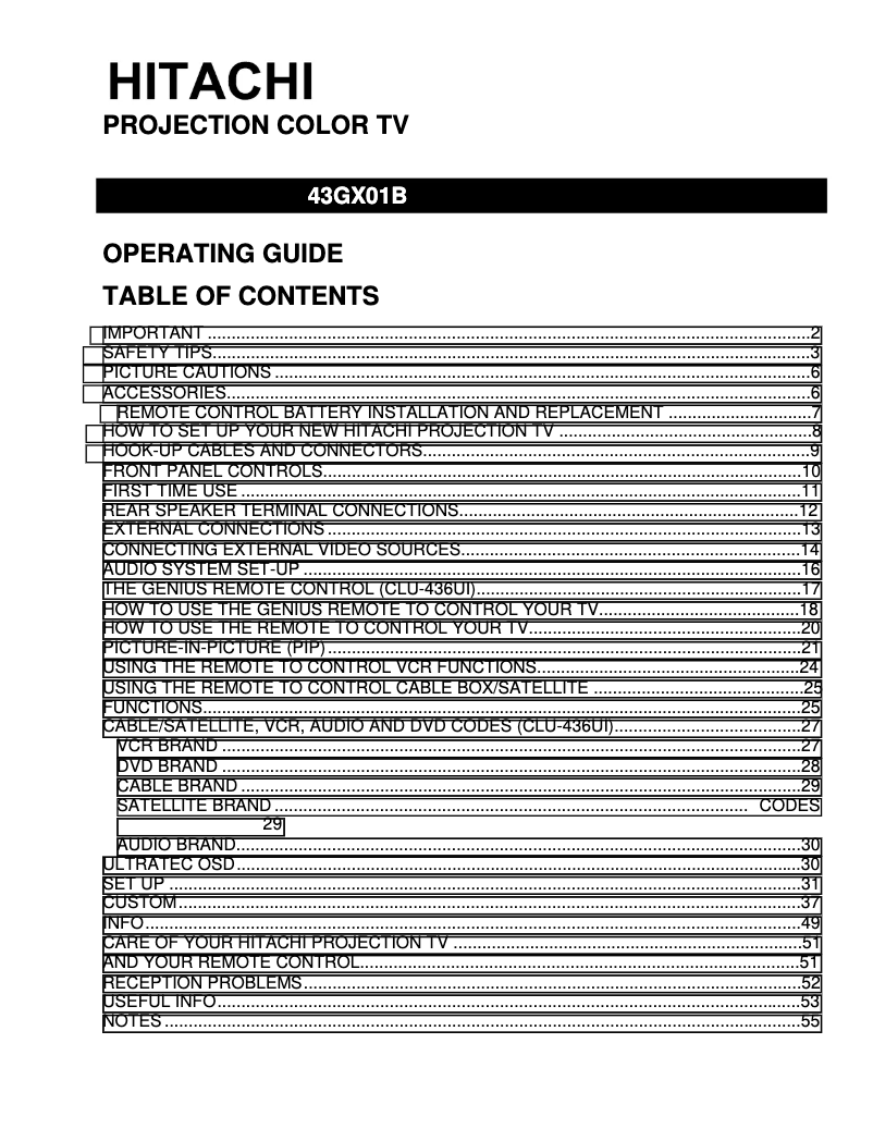 Page 1 de la notice Manuel utilisateur Hitachi 43GX01B