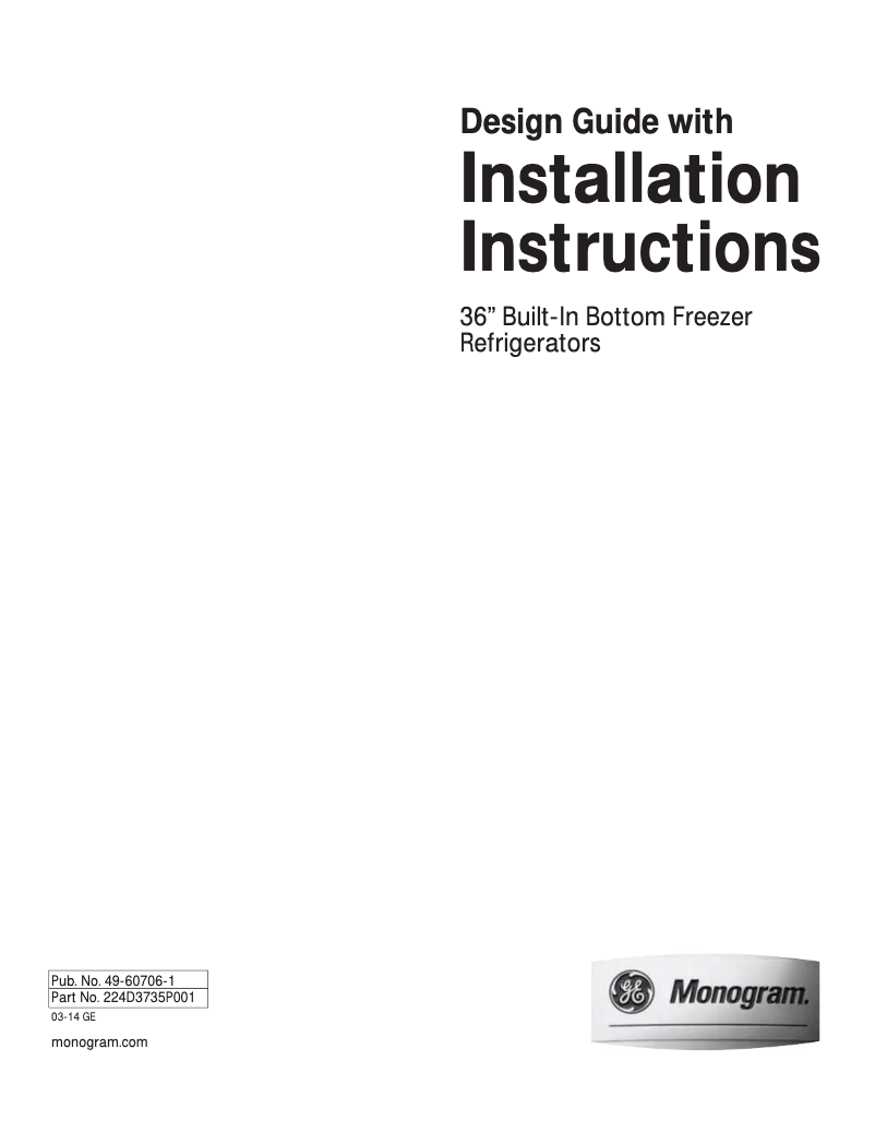 Page n°1 - Guide d'installation GE ZICP360NXLH