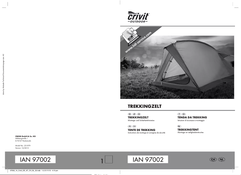 Page 1 de la notice Manuel utilisateur Crivit IAN 97002