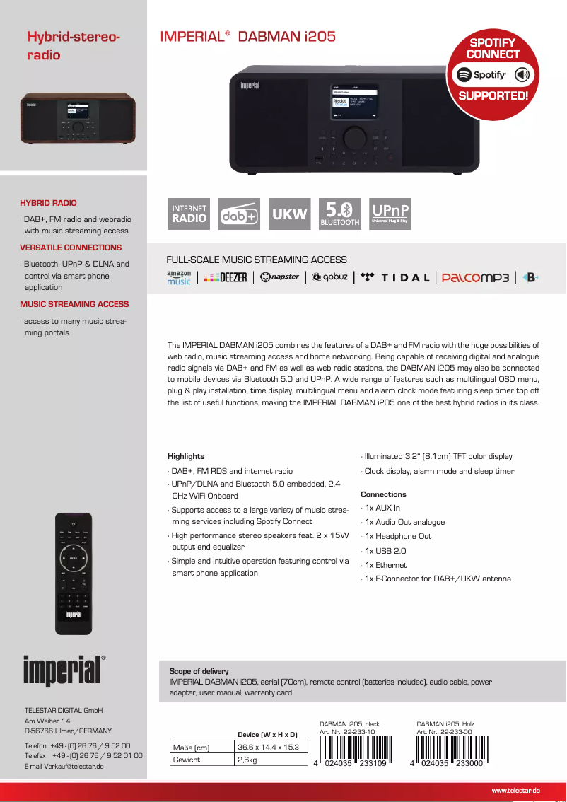 Página 1 del manual Ficha técnica Imperial DABMAN i205