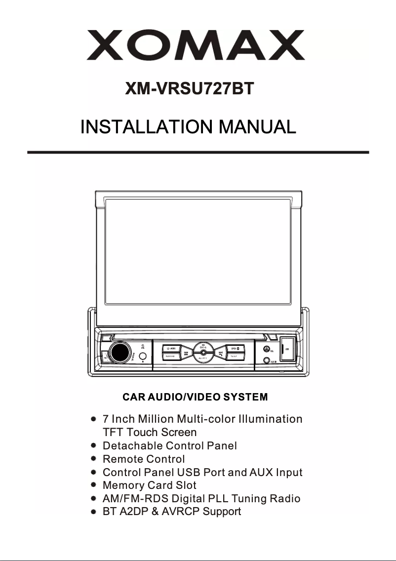 Page 1 de la notice Manuel utilisateur Xomax XM-VRSU727BT