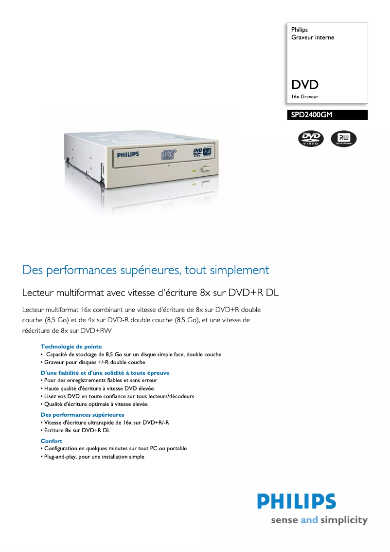 Página 1 del manual Ficha técnica Philips SPD2400GM