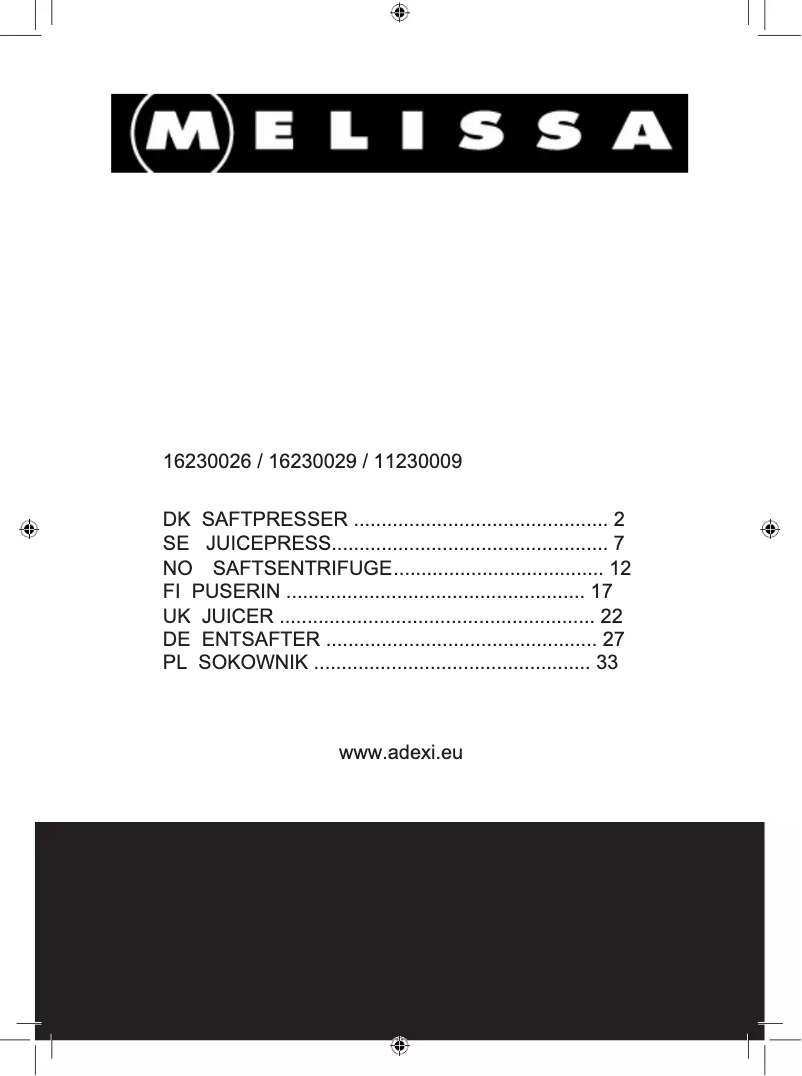 Page 1 de la notice Manuel utilisateur Melissa 16230029