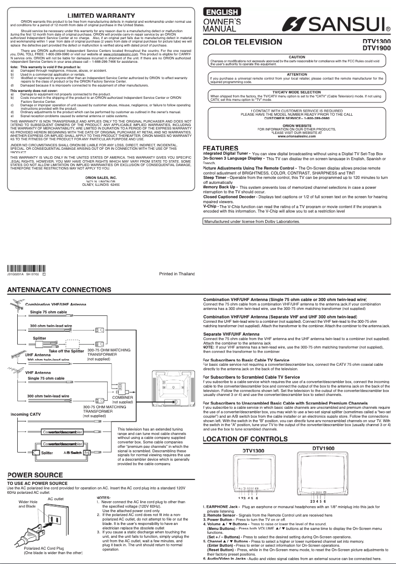Page n°1 - Manuel utilisateur Sansui DTV1900