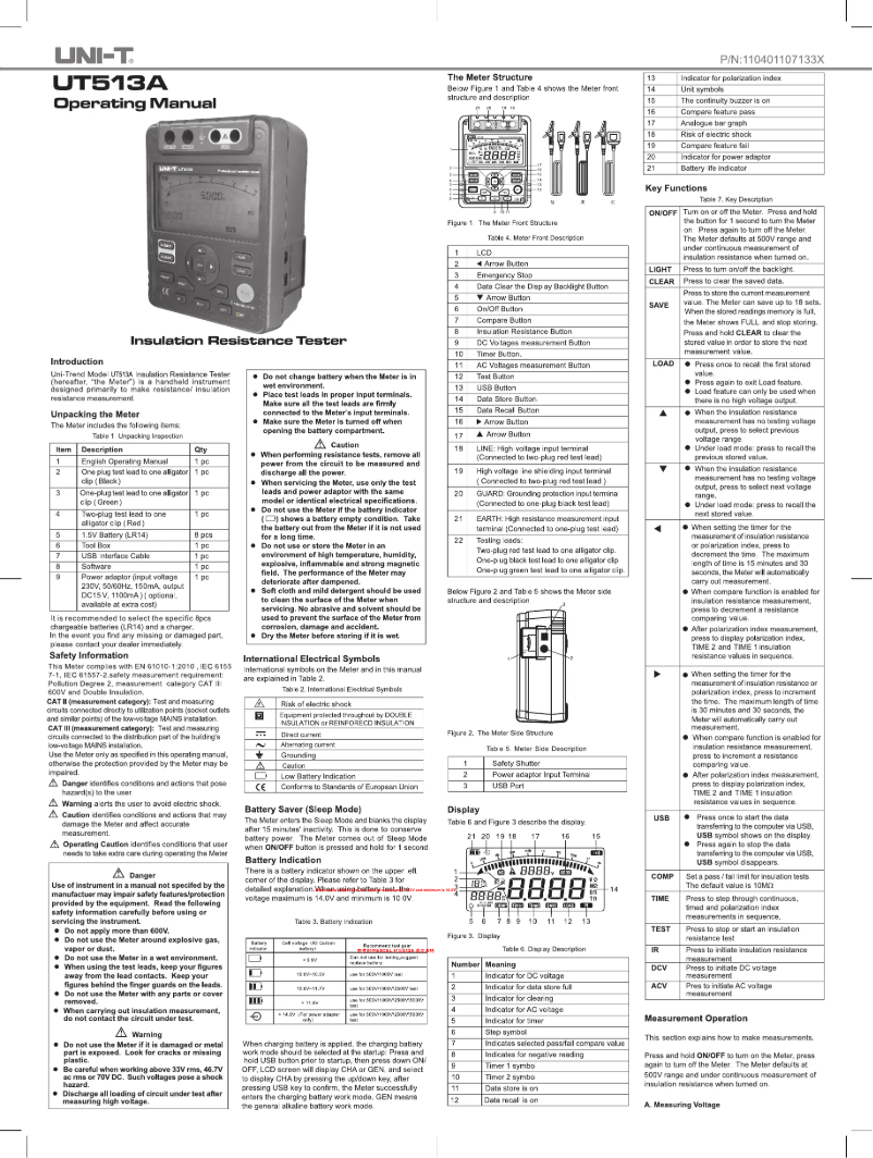 Page n°1 - Manuel utilisateur Uni-T UT513A
