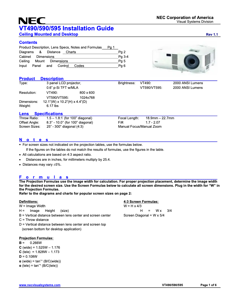 Page 1 de la notice Manuel utilisateur NEC VT595