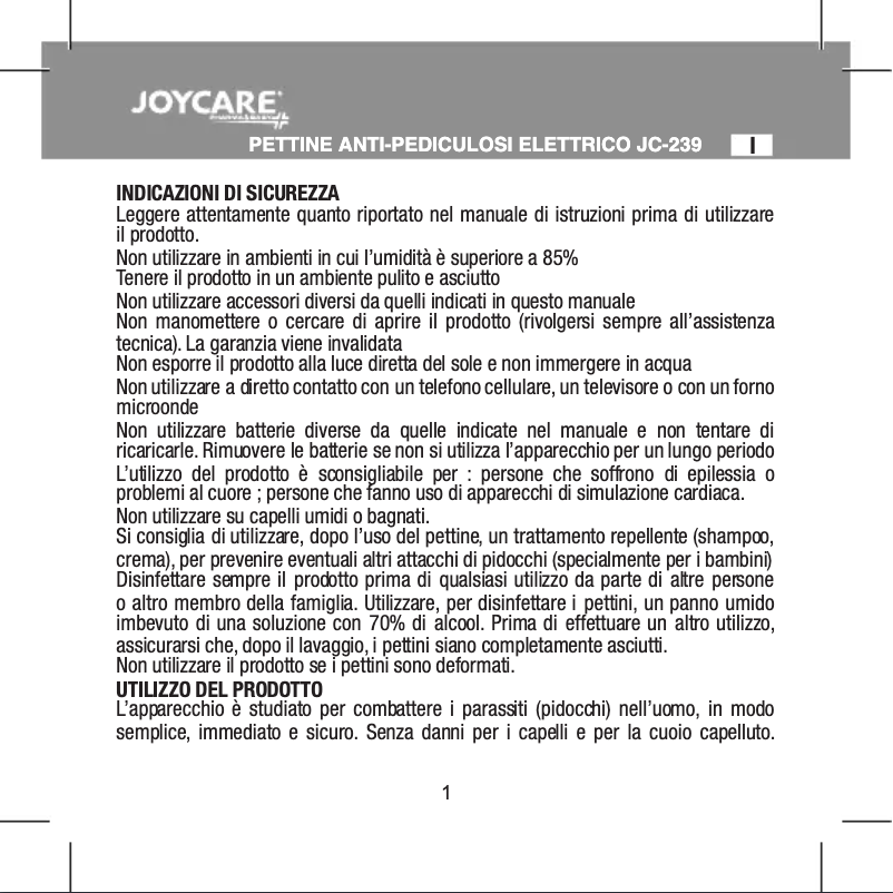 Page n°1 - Manuel utilisateur Joycare JC-239