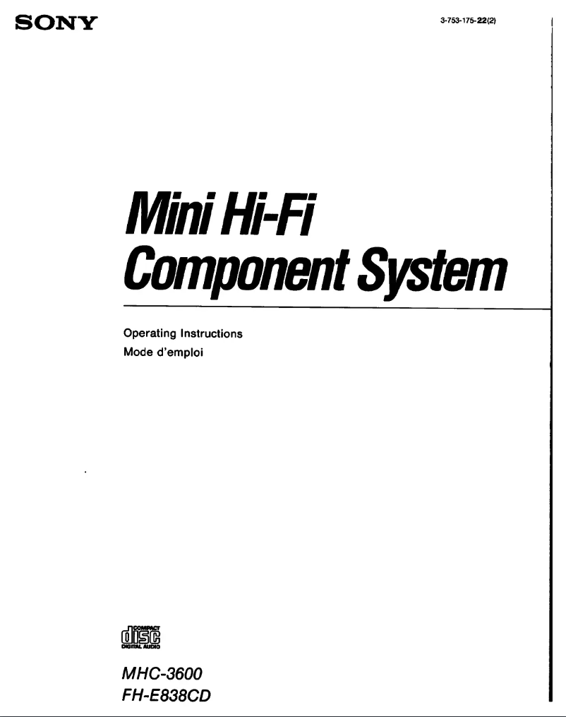 Page n°1 - Manuel utilisateur Sony MHC-3600