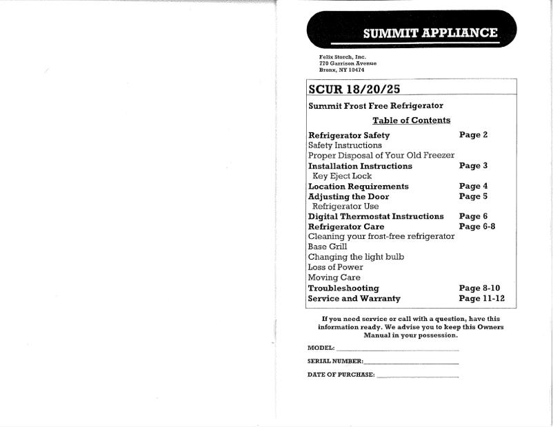 Page n°1 - Manuel utilisateur Summit SCUR18