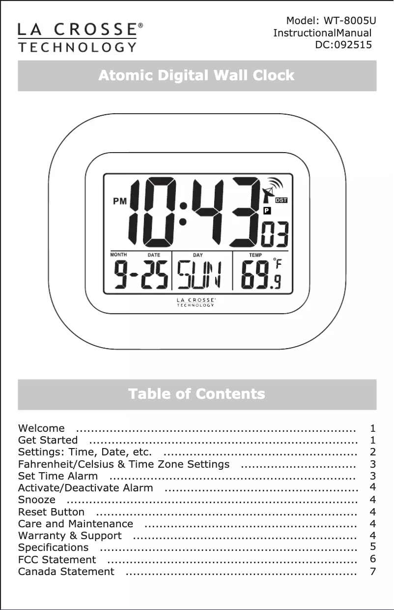 Page 1 de la notice Manuel utilisateur La Crosse Technology WT-8005U