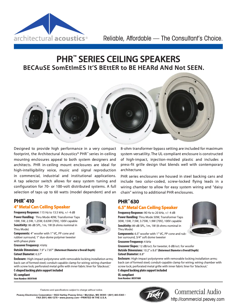 Página 1 del manual Ficha técnica Peavey PHR 860S