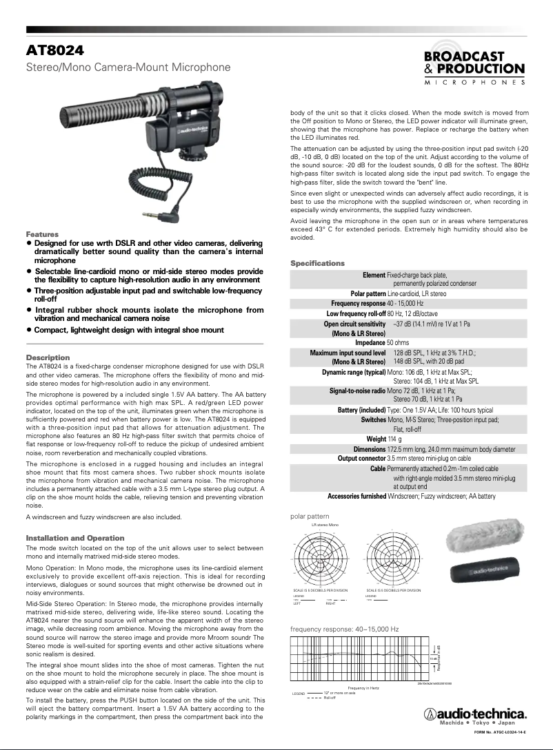 Page n°1 - Manuel utilisateur Audio-Technica AT8024