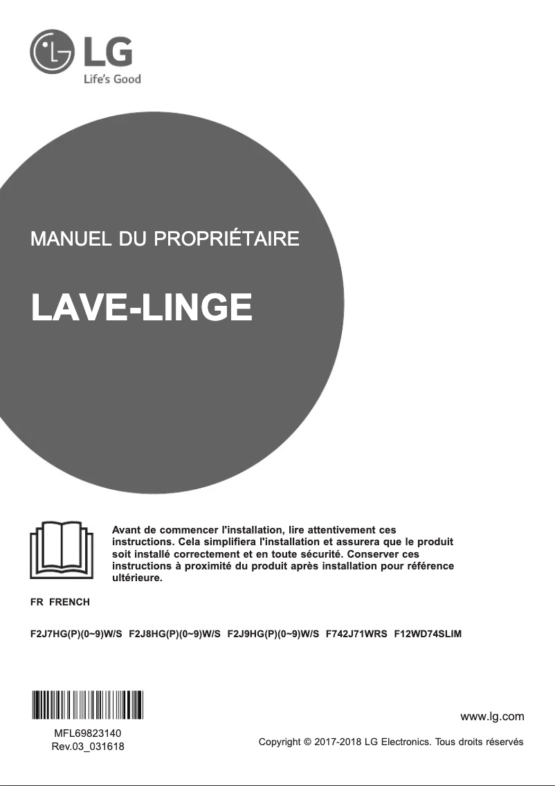 Page 1 de la notice Manuel utilisateur LG F12WD74SLIM
