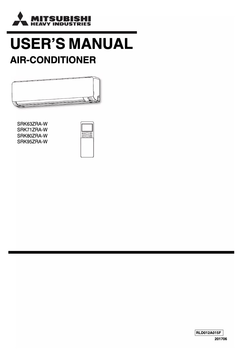 Page 1 de la notice Manuel utilisateur Mitsubishi SRK95ZRA-W