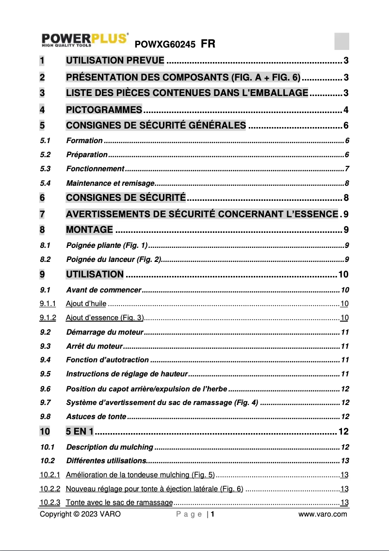 Page 1 de la notice Manuel utilisateur PowerPlus POWXG60245