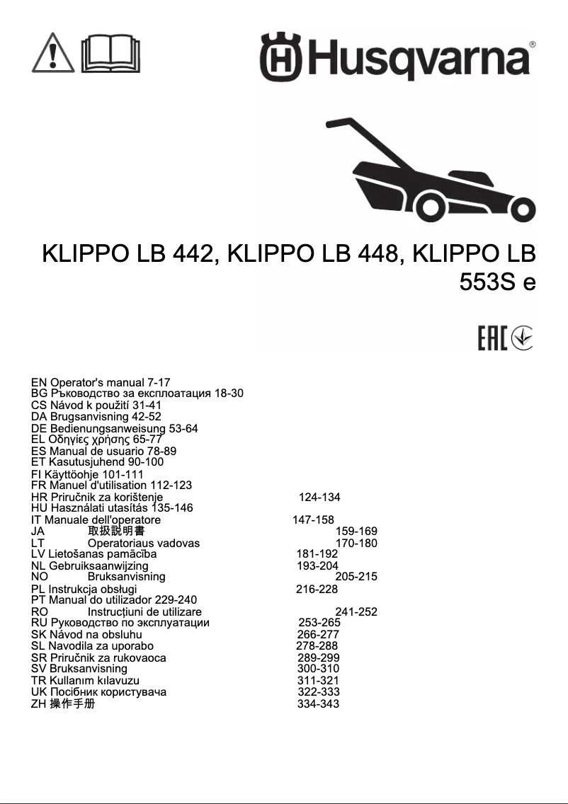 Page 1 de la notice Manuel utilisateur Husqvarna LB 553S