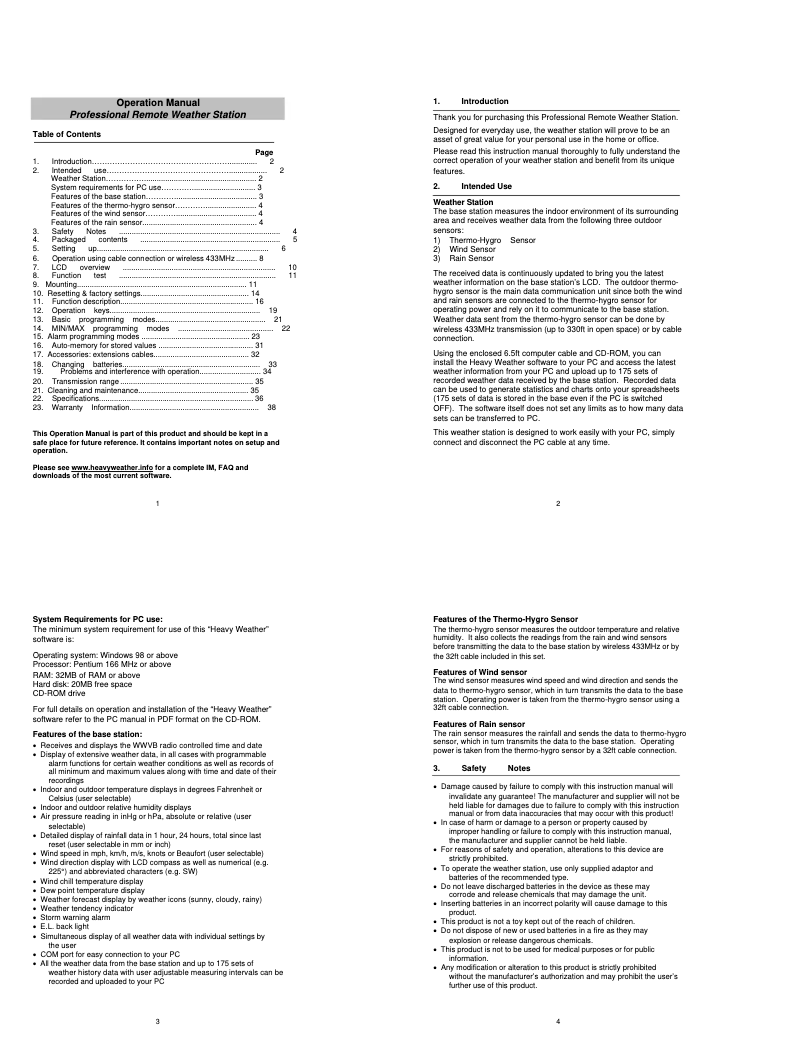 Page n°1 - Manuel utilisateur La Crosse Technology WS-2316