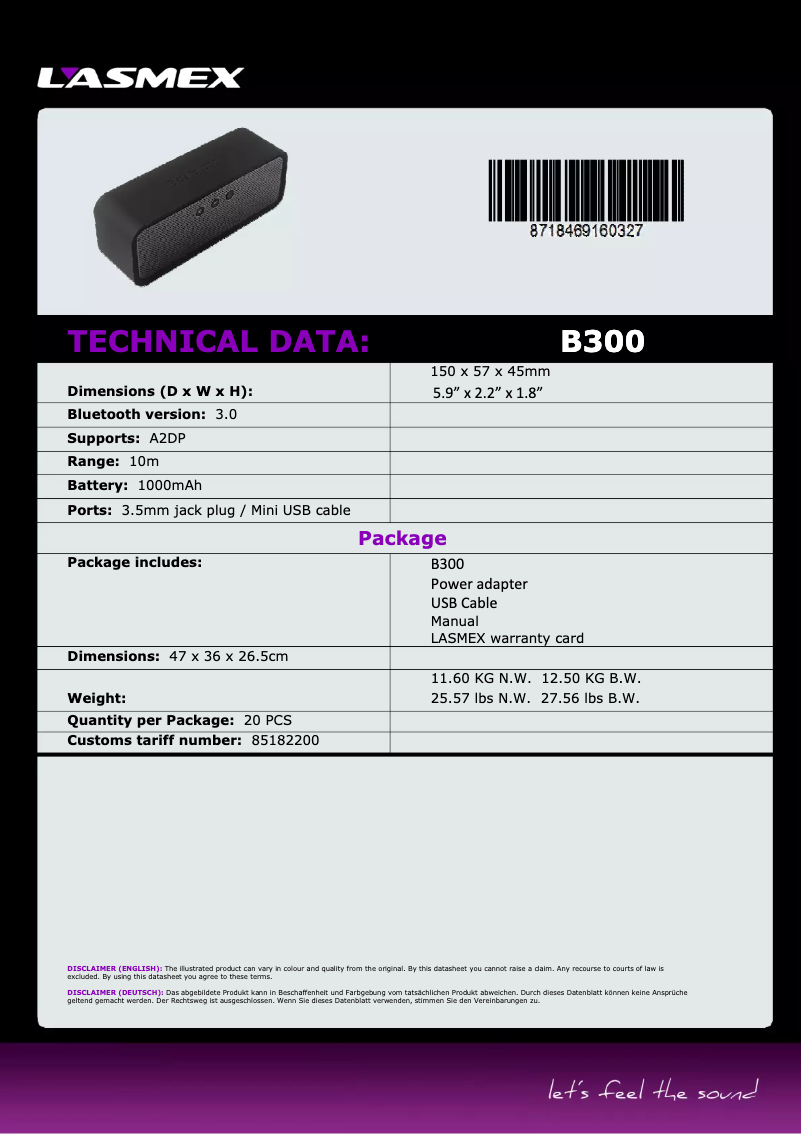 Page 1 de la notice Fiche technique Lasmex Beatblocc B300