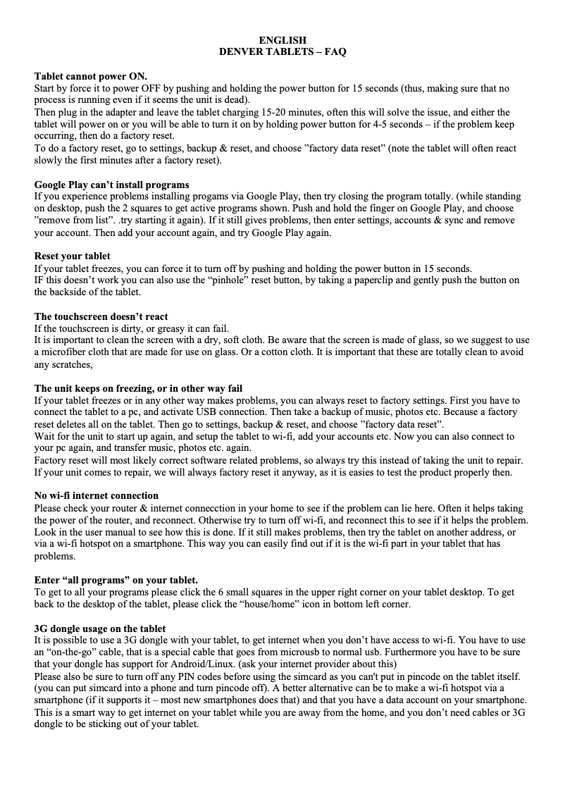 Page 1 de la notice Manuel utilisateur Denver TIQ-70242