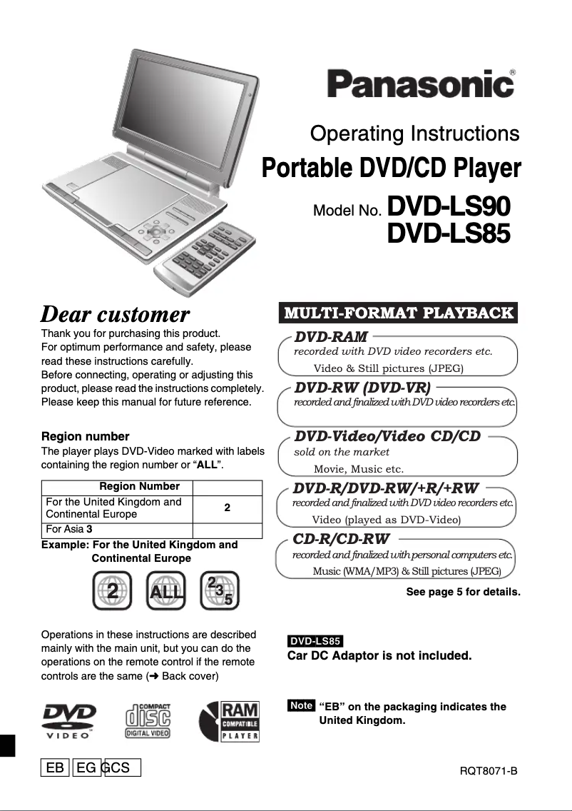 Page 1 de la notice Manuel utilisateur Panasonic DVD-LS85