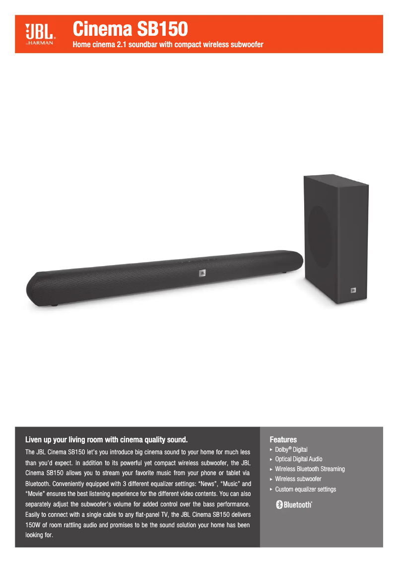 Page 1 de la notice Fiche technique JBL CINEMA SB150