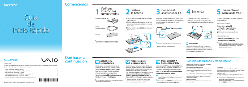 Página 1 del manual Guía de instalación Sony Vaio VPCY21AFX
