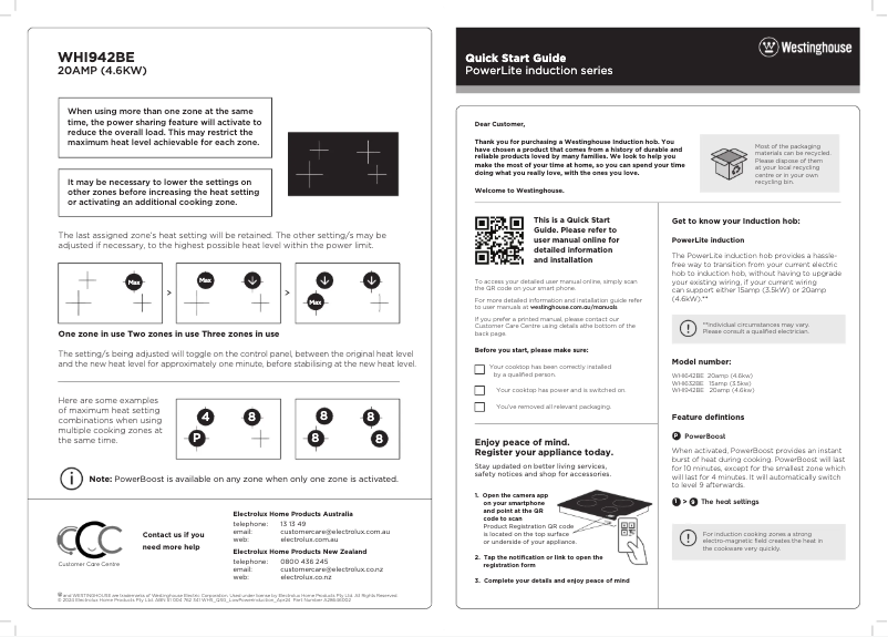 Page n°1 - Guide de démarrage rapide Westinghouse WHI642BE