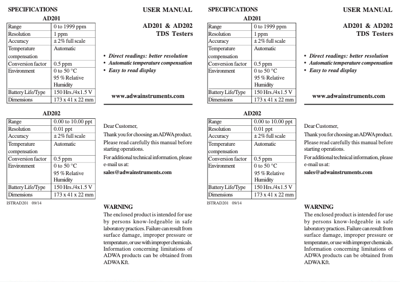 Image de la première page du manuel de l'appareil AD202