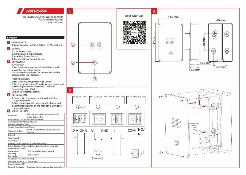 Page 1 de la notice Guide de démarrage rapide Hikvision DS-PEA102Y