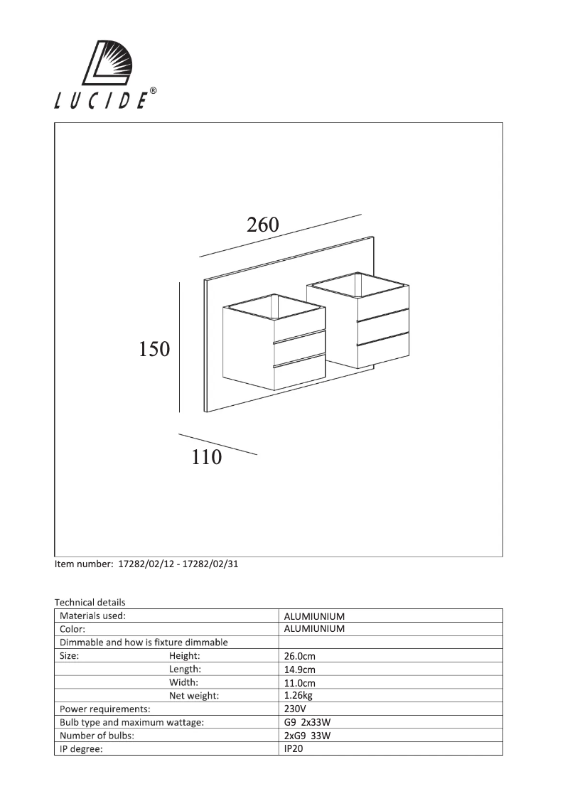 Page n°1 - Manuel utilisateur Lucide Bok 17282/02/12
