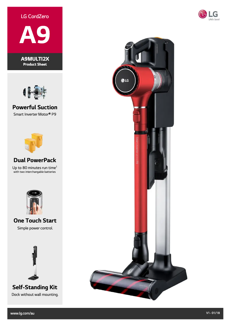 Page 1 de la notice Fiche technique LG CordZero A9