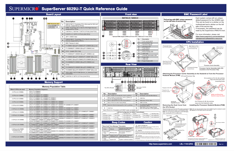 Page 1 de la notice Guide de démarrage rapide Supermicro SuperServer 6029U-TR25M