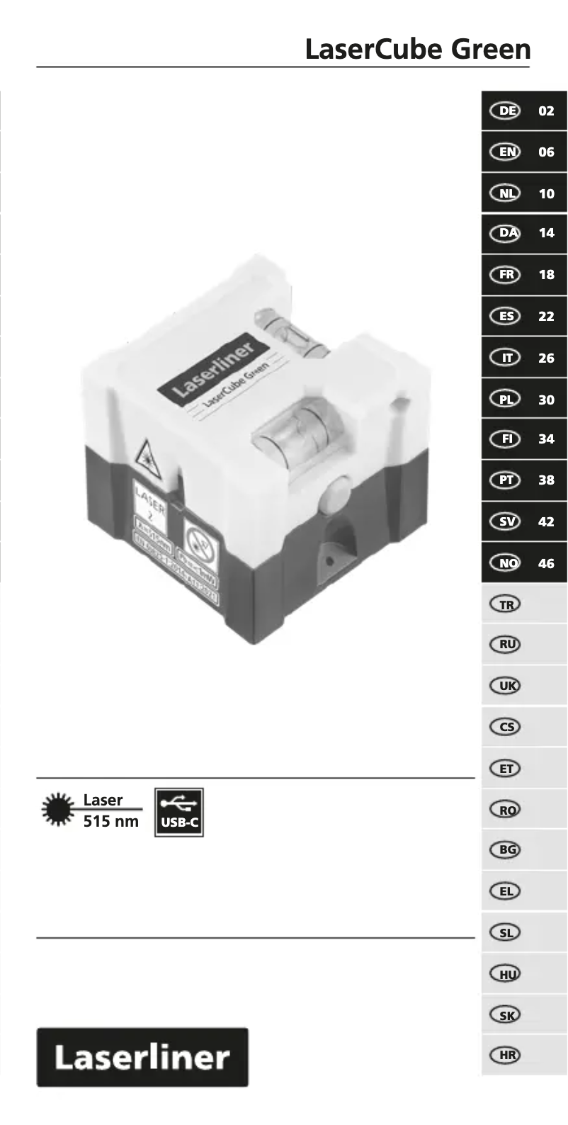 Page 1 of the manual User Manual Laserliner LaserCube Green