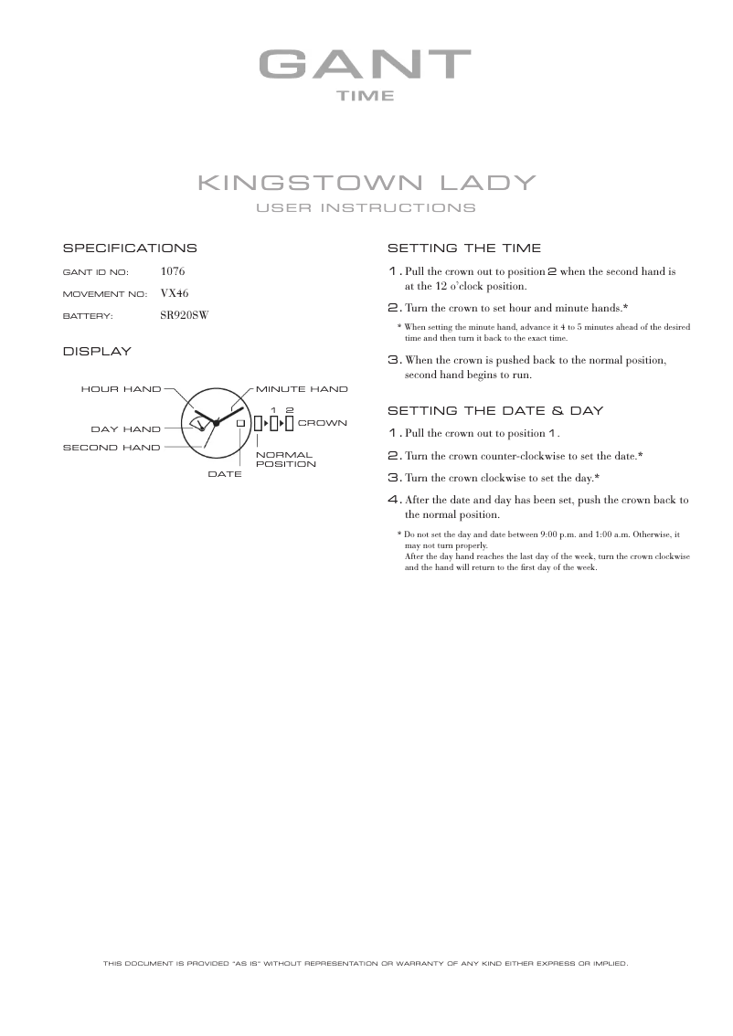 Page 1 de la notice Manuel utilisateur Gant Kingstown Lady 1076