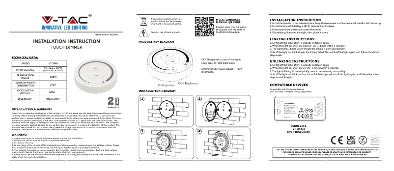 Page n°1 - Manuel utilisateur V-TAC VT-2440